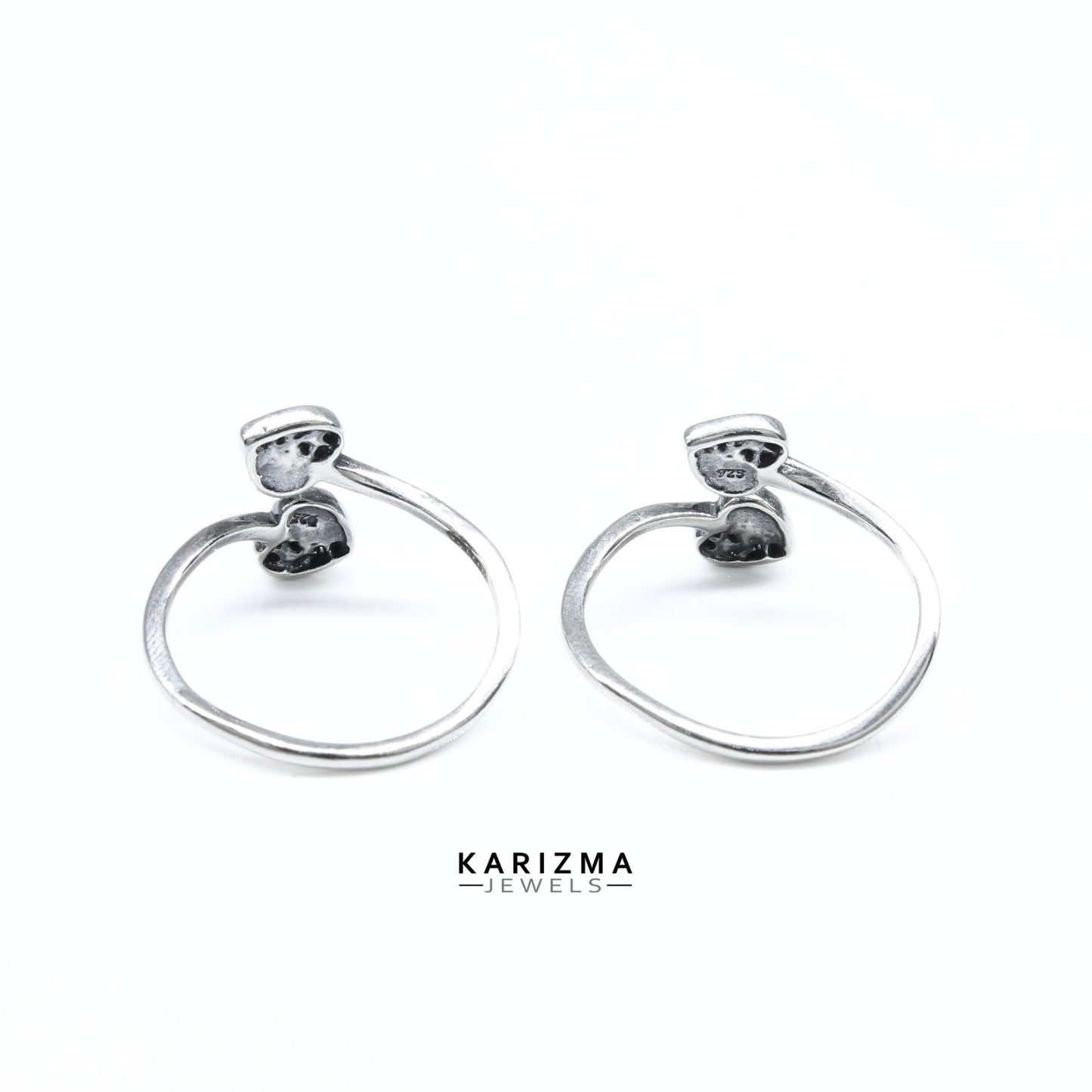 925 Real Sterling Silver women pretty Heart design Oxidized Toe Ring - Pair