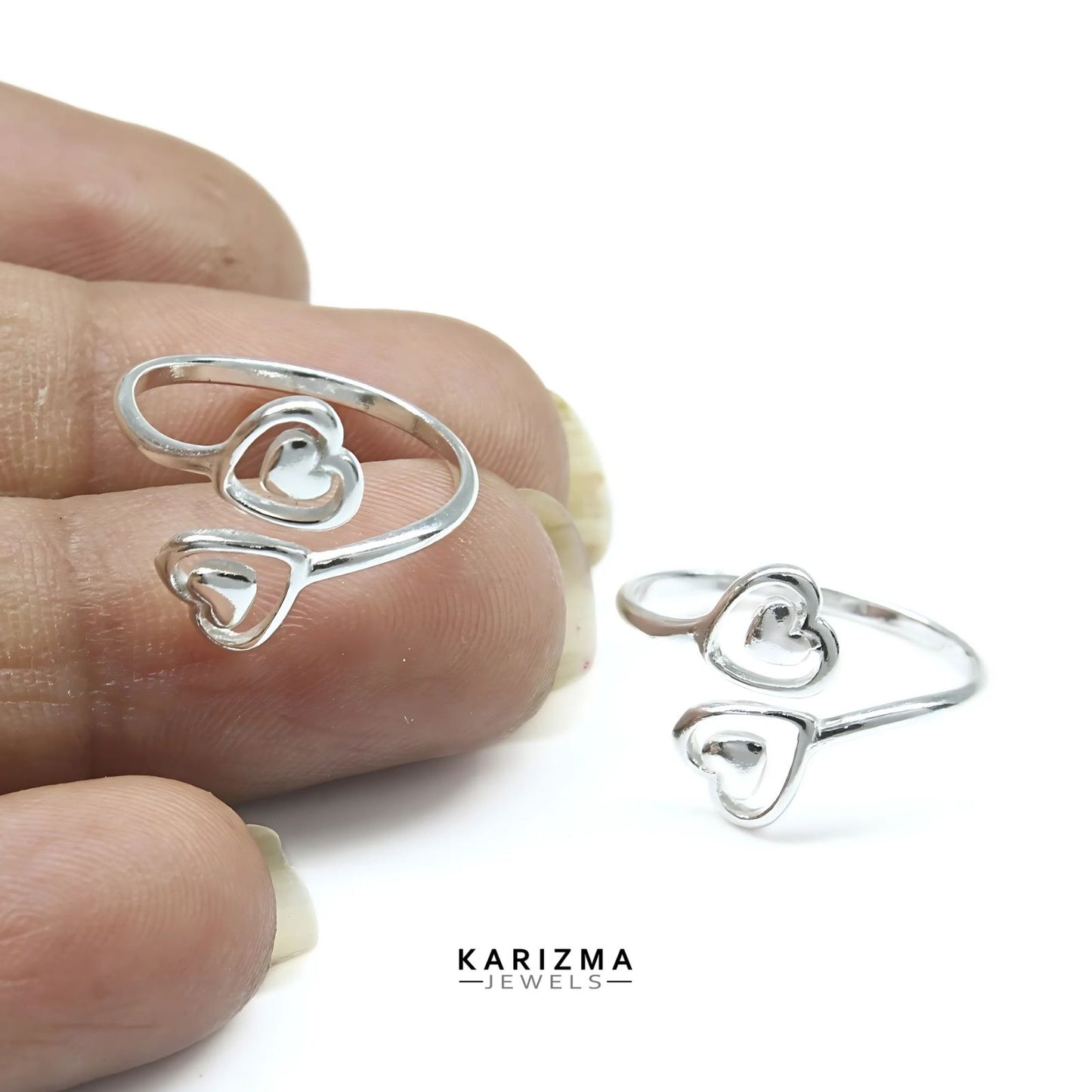Excellent Heart style 925 Real Sterling Silver women Toe Ring - Pair