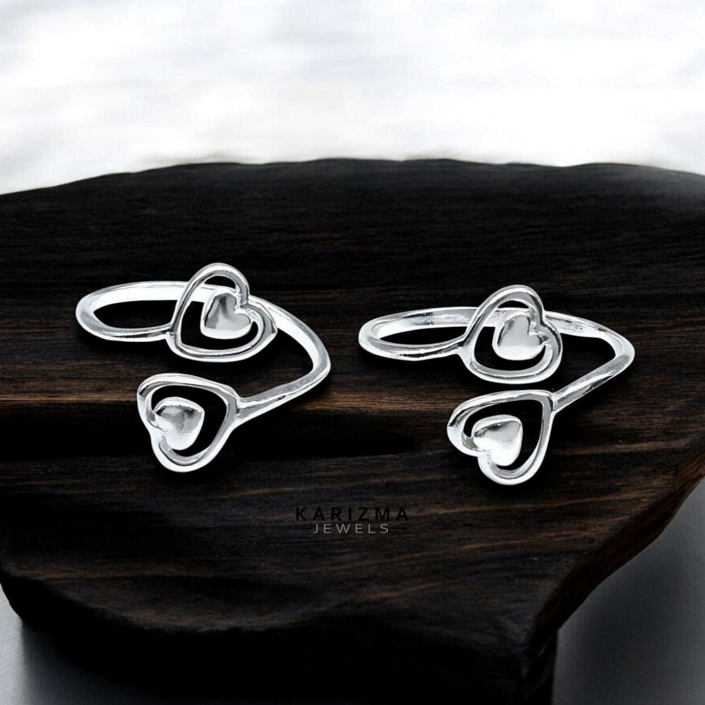 Excellent Heart style 925 Real Sterling Silver women Toe Ring - Pair
