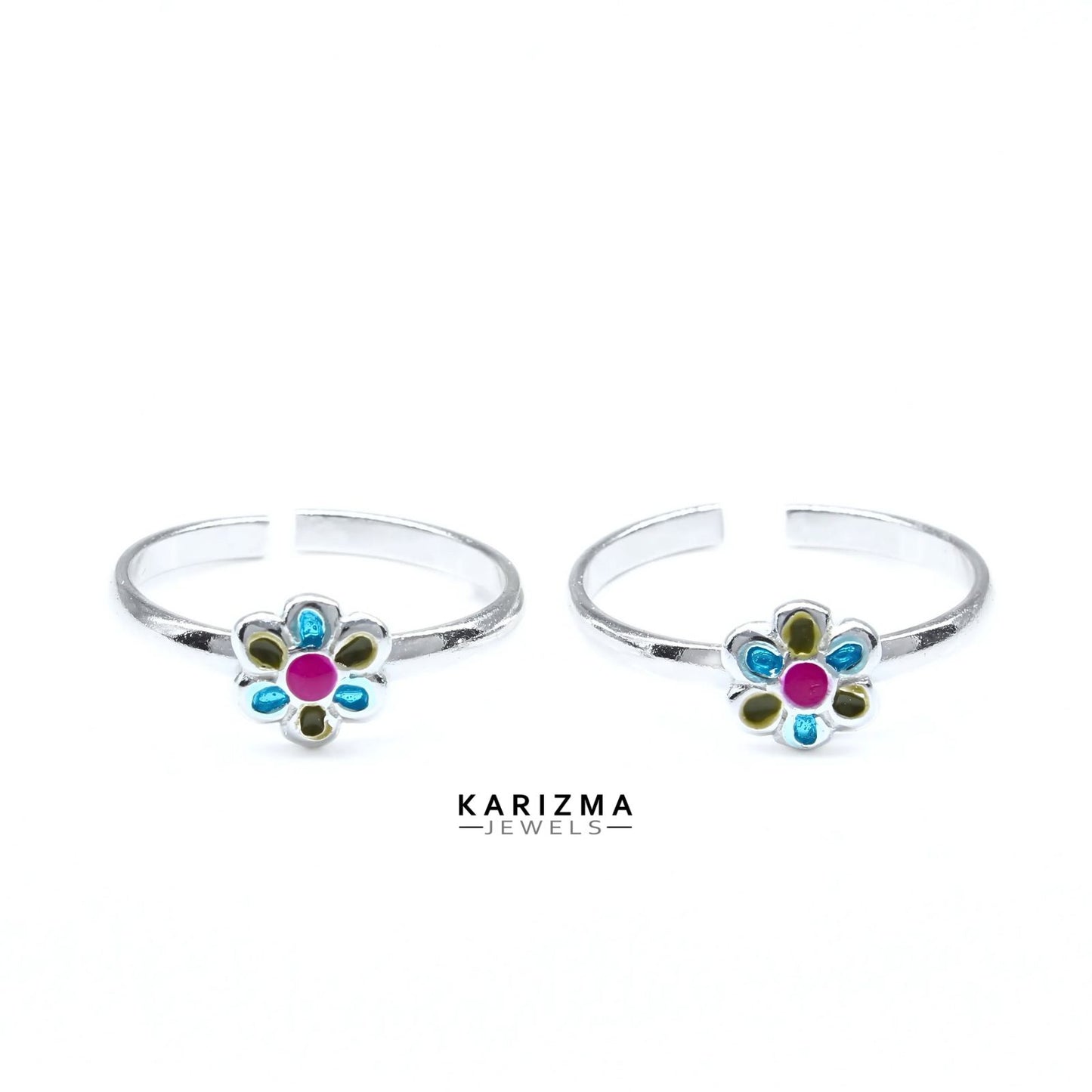925 Real Sterling Silver women Enamel Floral handmade Toe Ring - Pair