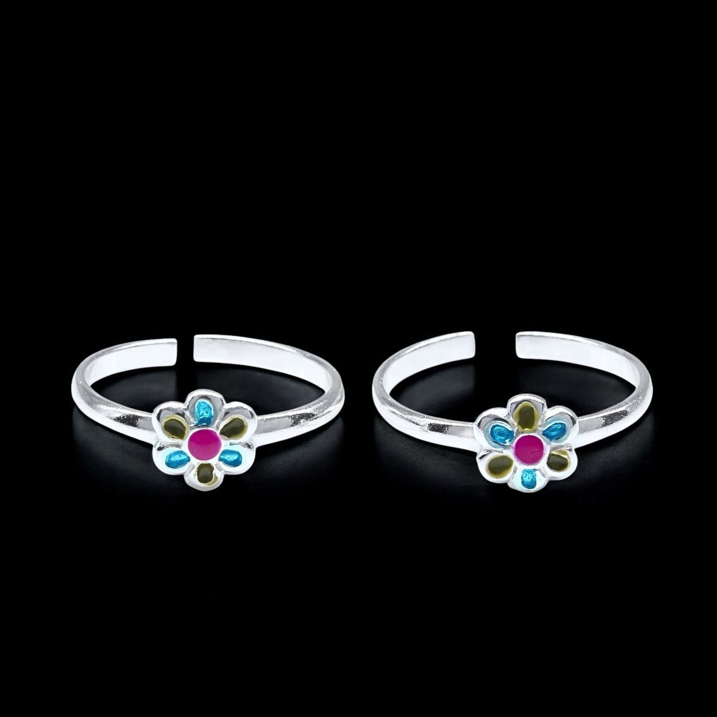 925 Real Sterling Silver women Enamel Floral handmade Toe Ring - Pair