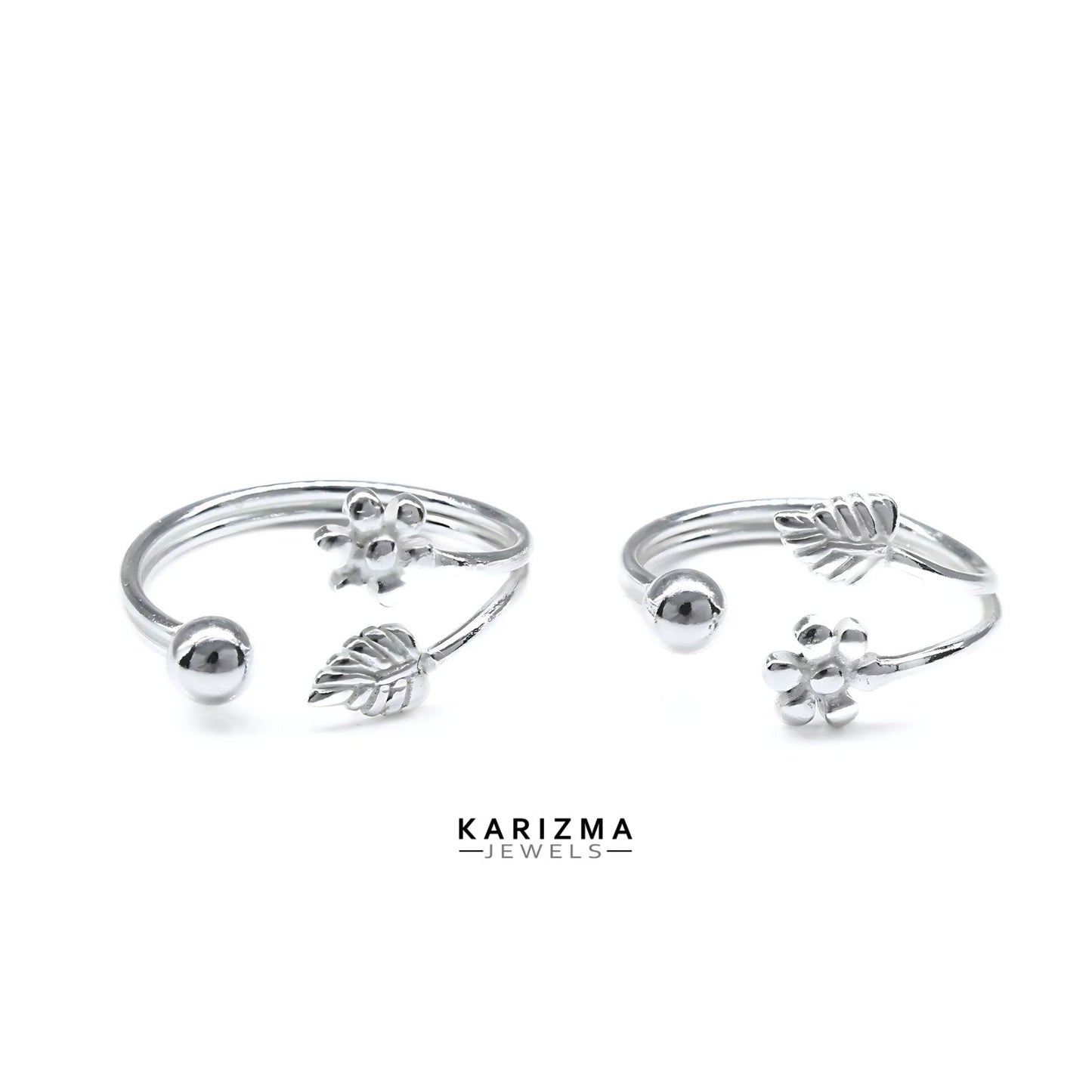 925 Real Sterling Silver women floral design Toe Ring - Pair