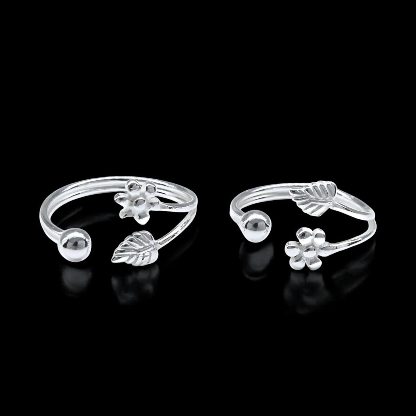 925 Real Sterling Silver women floral design Toe Ring - Pair