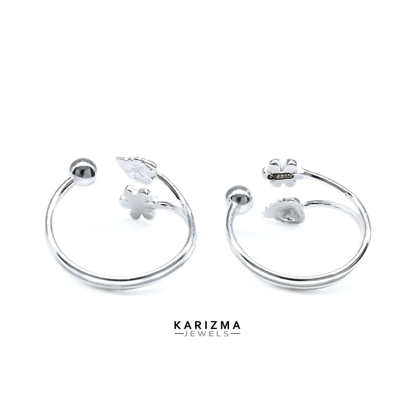 925 Real Sterling Silver women floral design Toe Ring - Pair