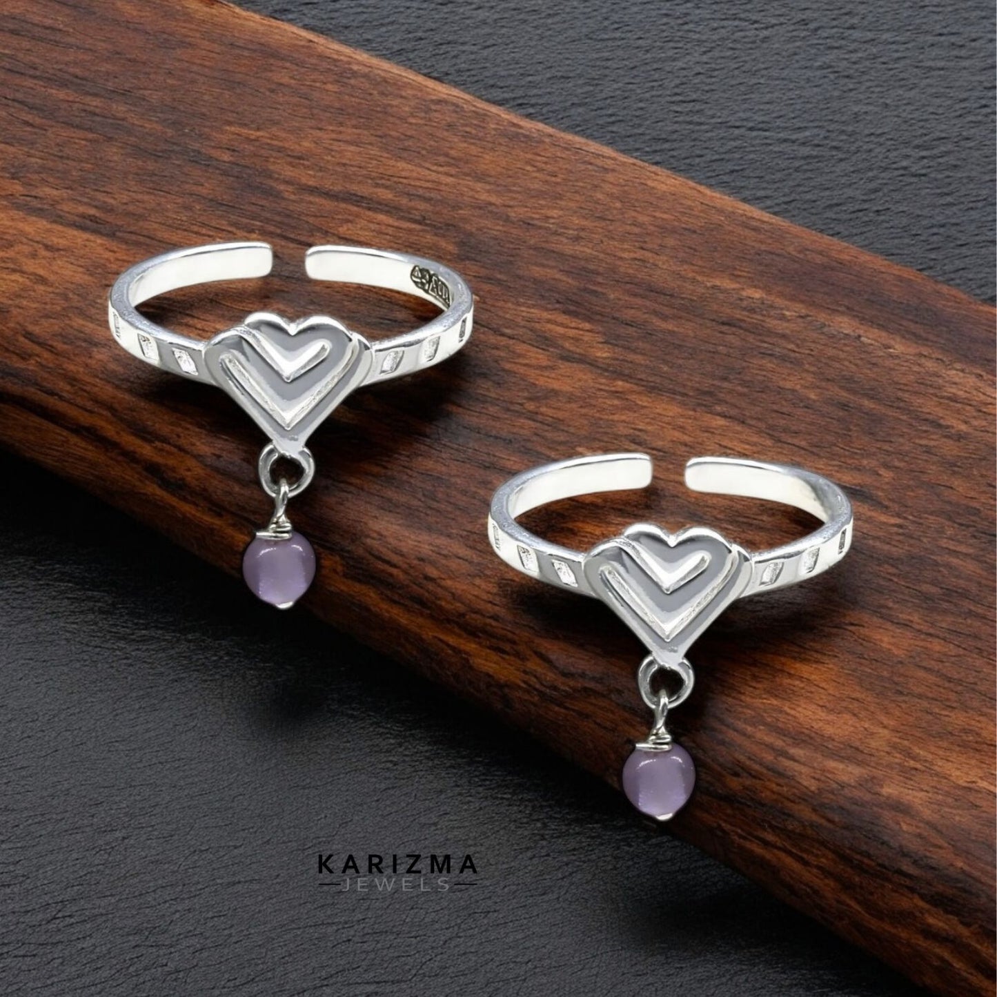 925 Real Sterling Silver women handmade party wear Heart Toe Ring - Pair
