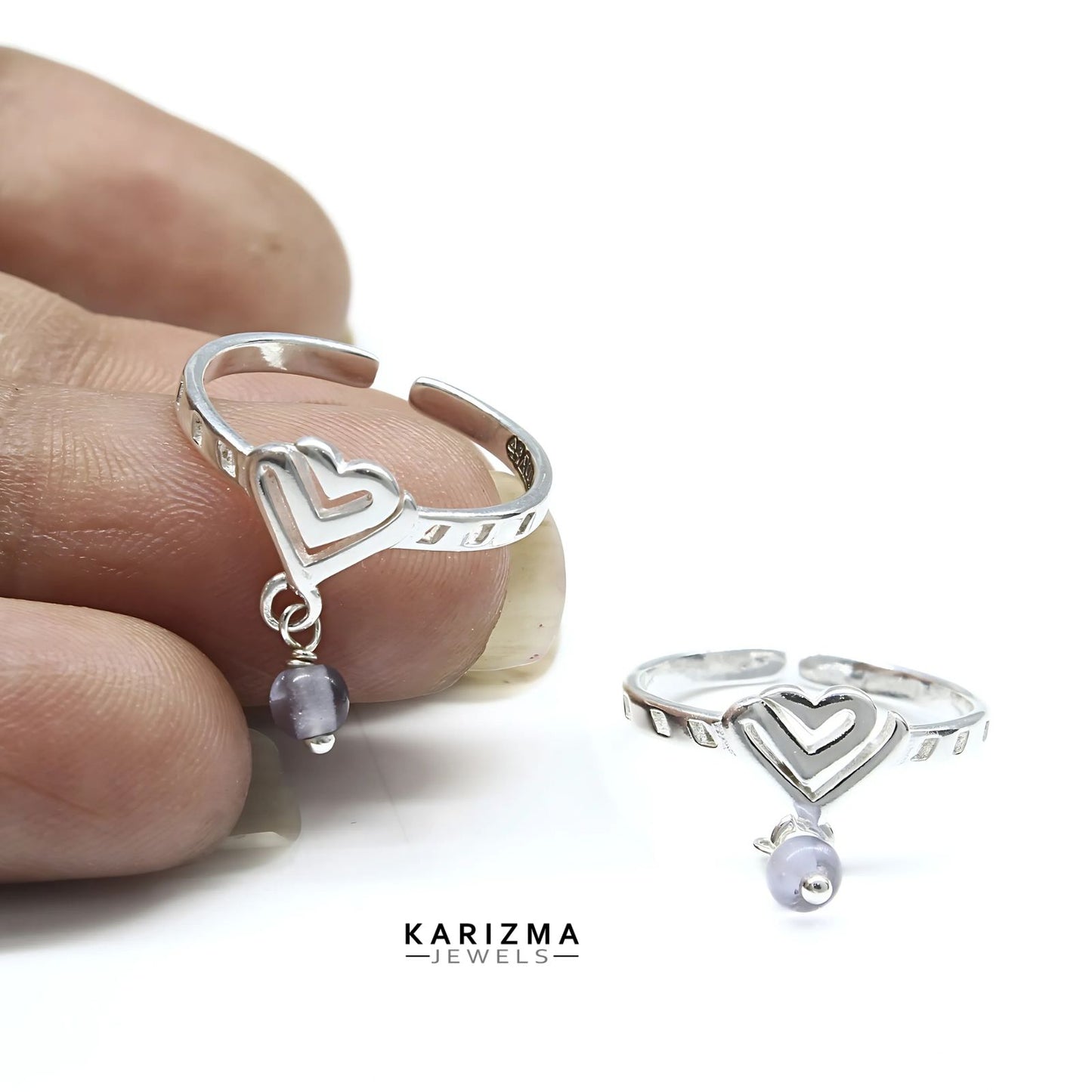925 Real Sterling Silver women handmade party wear Heart Toe Ring - Pair