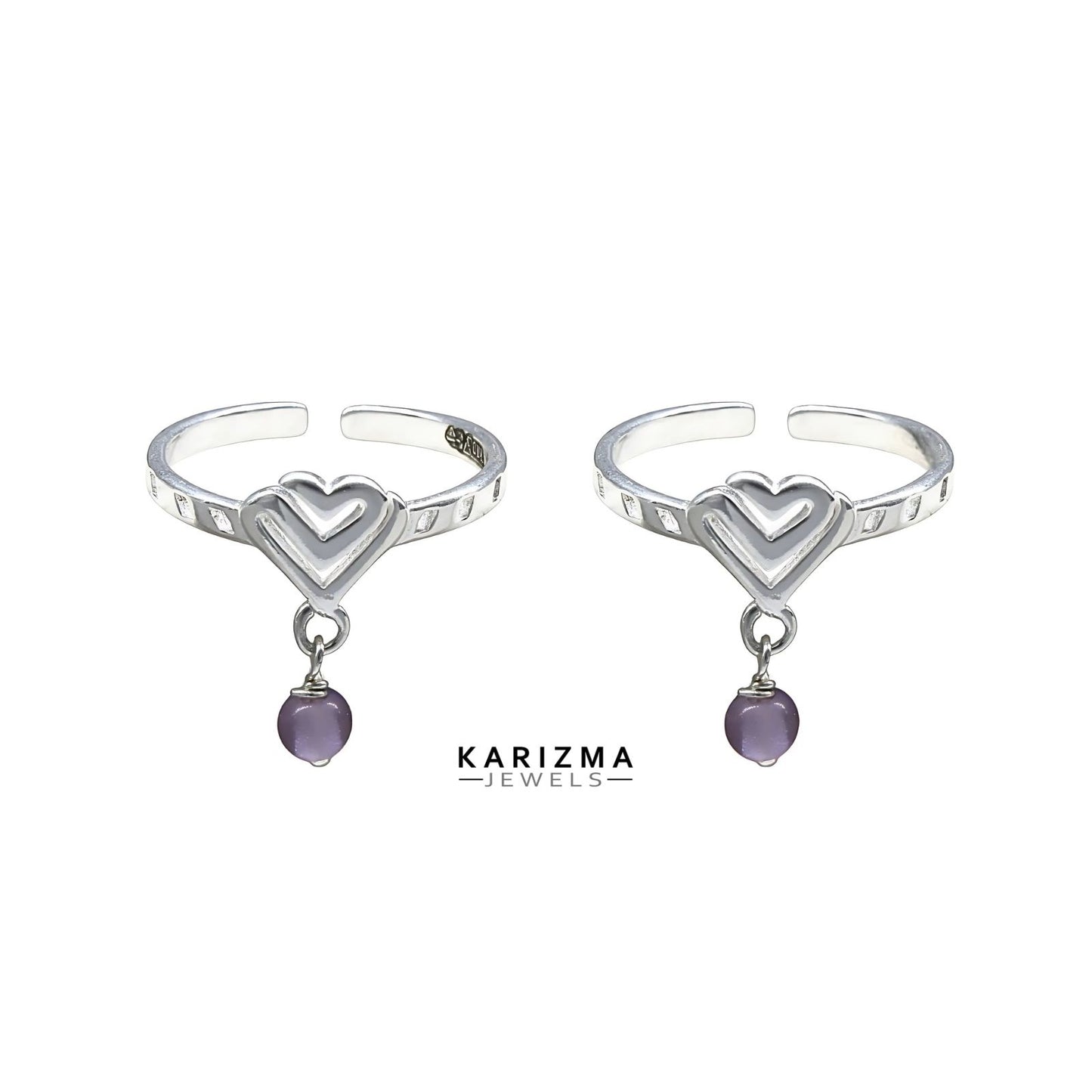 925 Real Sterling Silver women handmade party wear Heart Toe Ring - Pair