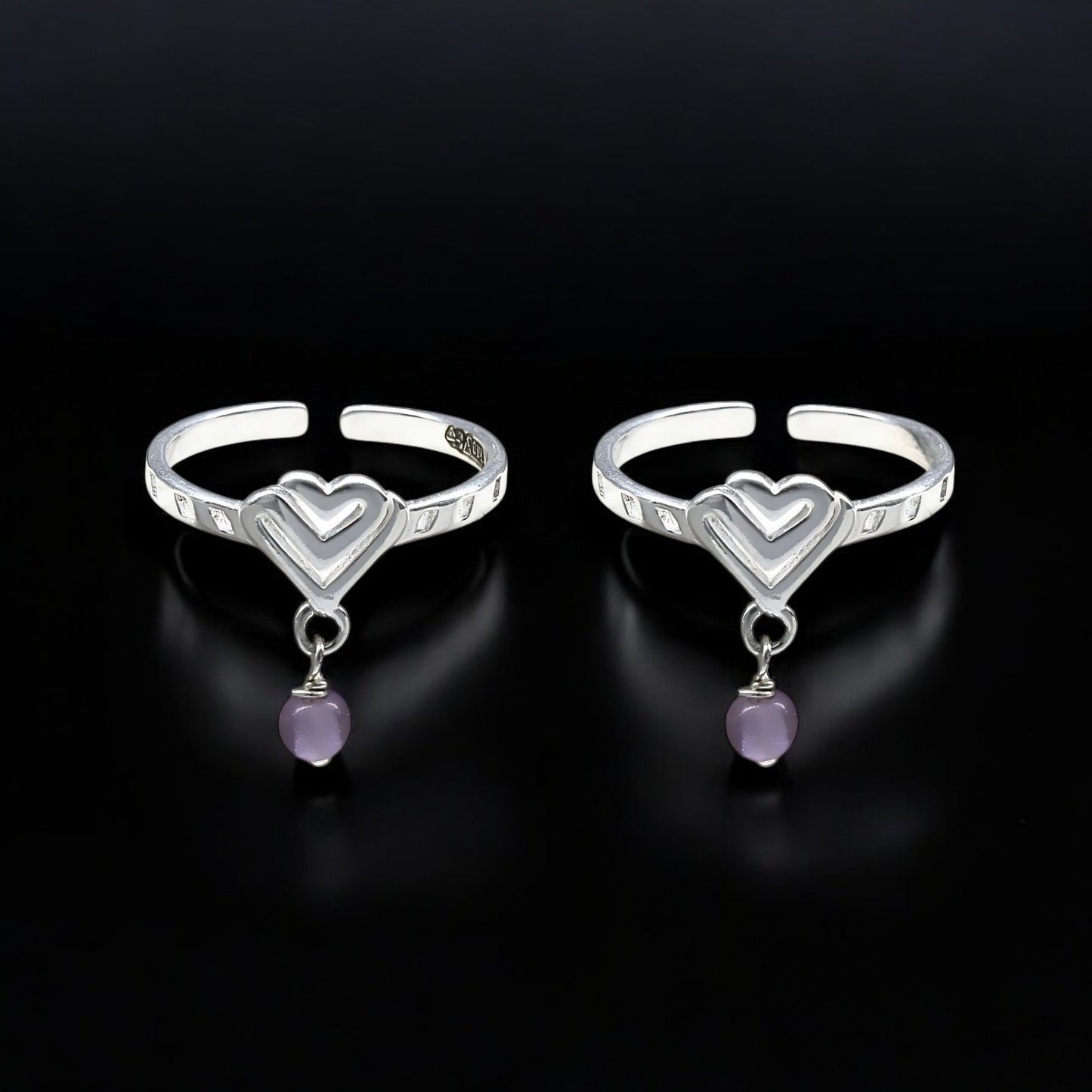 925 Real Sterling Silver women handmade party wear Heart Toe Ring - Pair