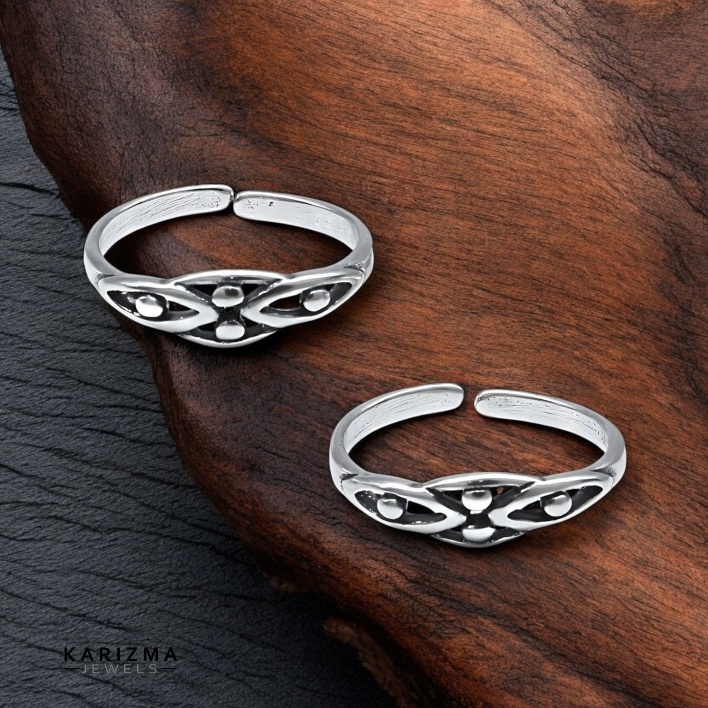 Daily wear 925 Real Sterling Silver women Adjustable Oxidized Toe Ring - Pair