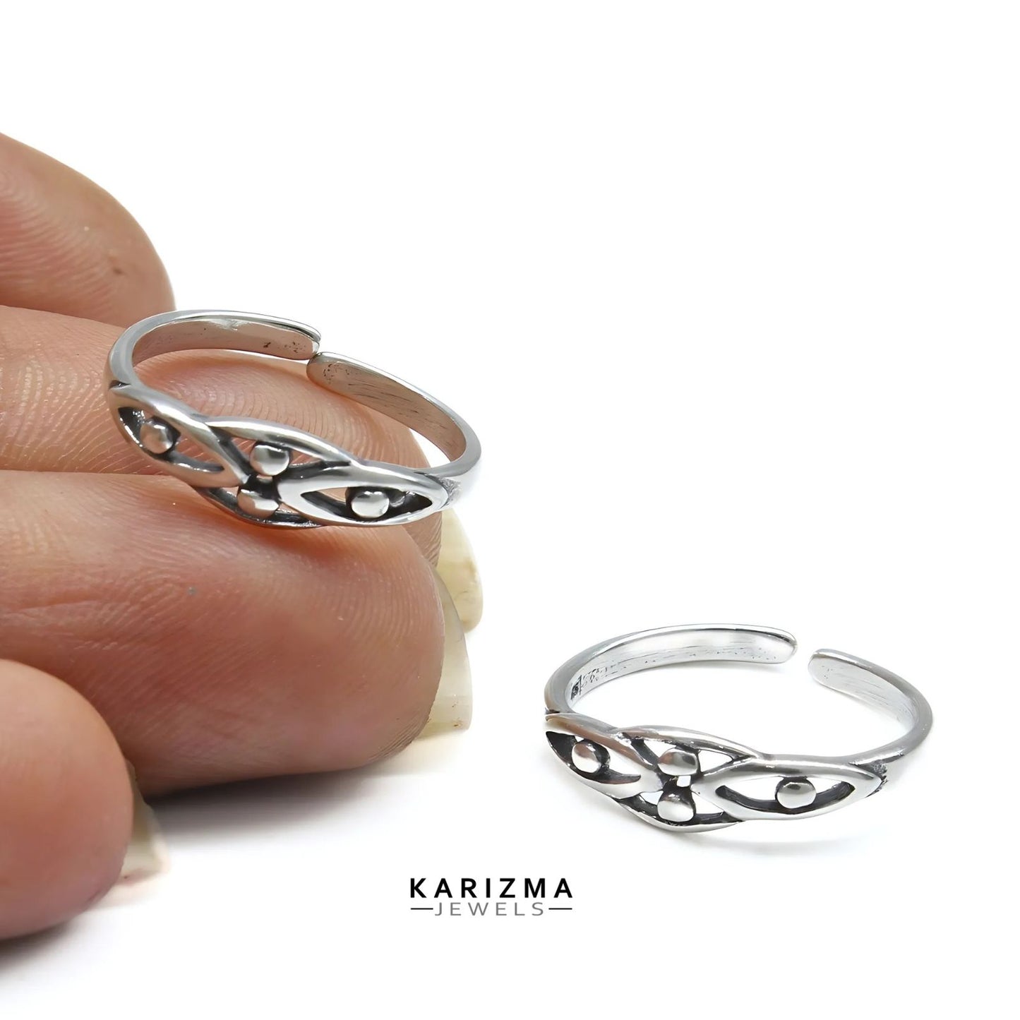 Daily wear 925 Real Sterling Silver women Adjustable Oxidized Toe Ring - Pair