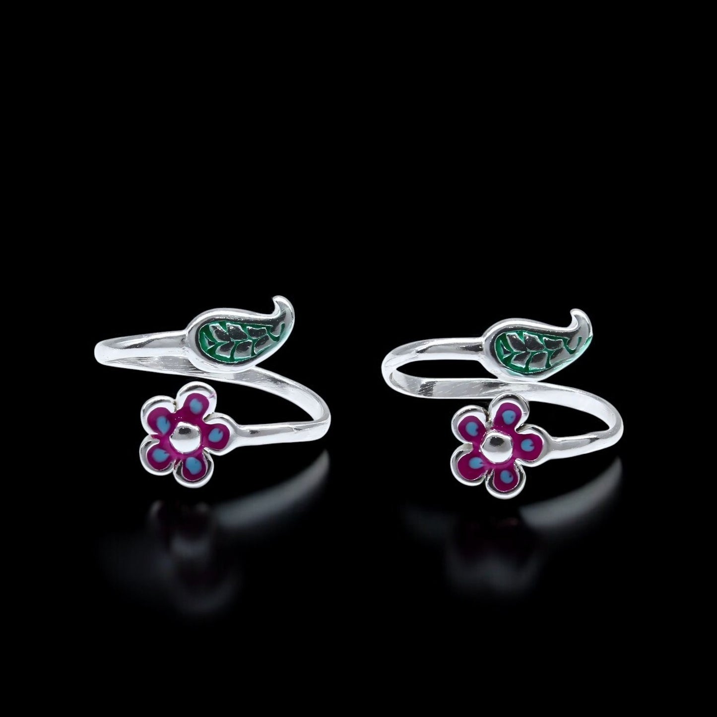 925 Real Sterling Silver women Adjustable Enamel Toe Ring - Pair