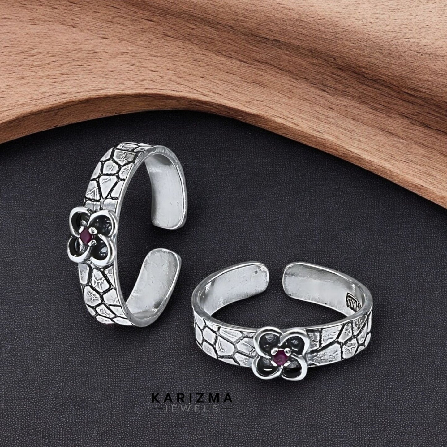 Boho style 925 Real Sterling Silver Oxidized Pink CZ women Toe Ring - Pair