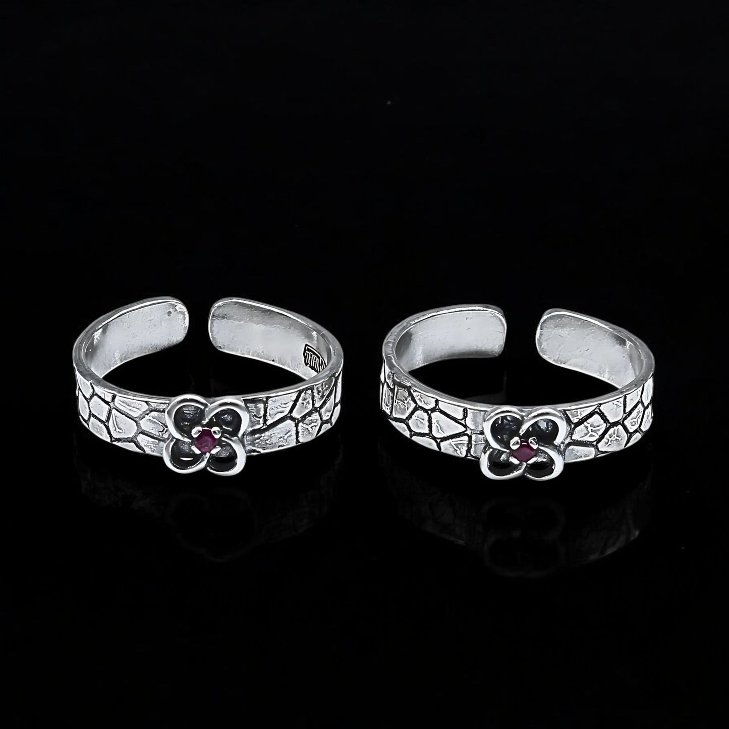 Boho style 925 Real Sterling Silver Oxidized Pink CZ women Toe Ring - Pair