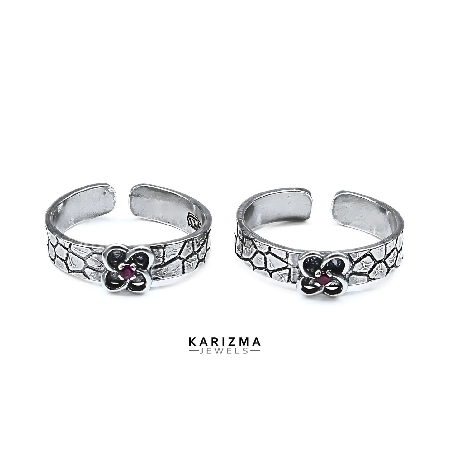 Boho style 925 Real Sterling Silver Oxidized Pink CZ women Toe Ring - Pair