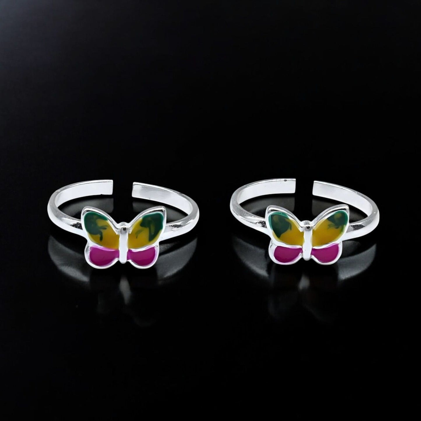 925 Real Sterling Silver women Enamel Butterfly Toe Ring - Pair