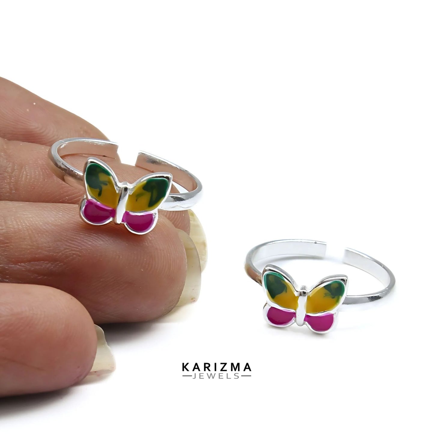 925 Real Sterling Silver women Enamel Butterfly Toe Ring - Pair