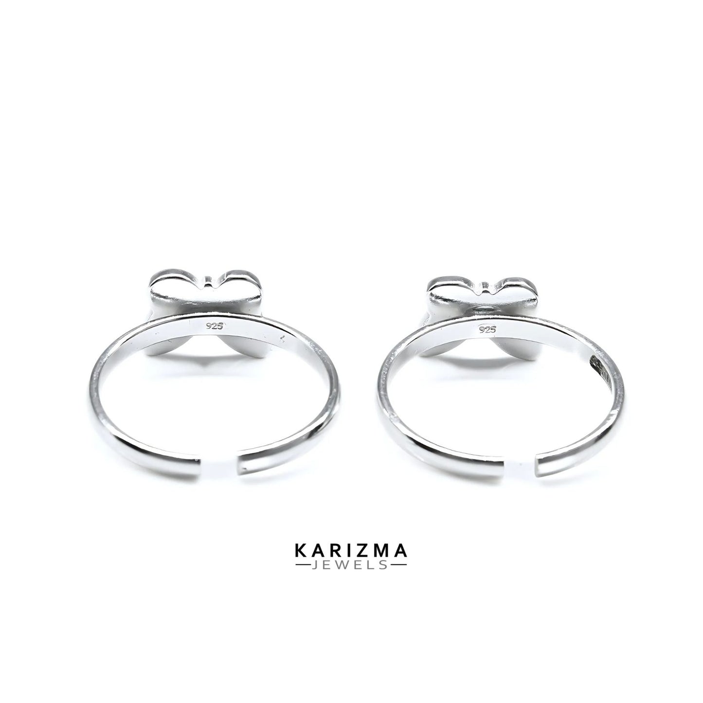 925 Real Sterling Silver women Enamel Butterfly Toe Ring - Pair