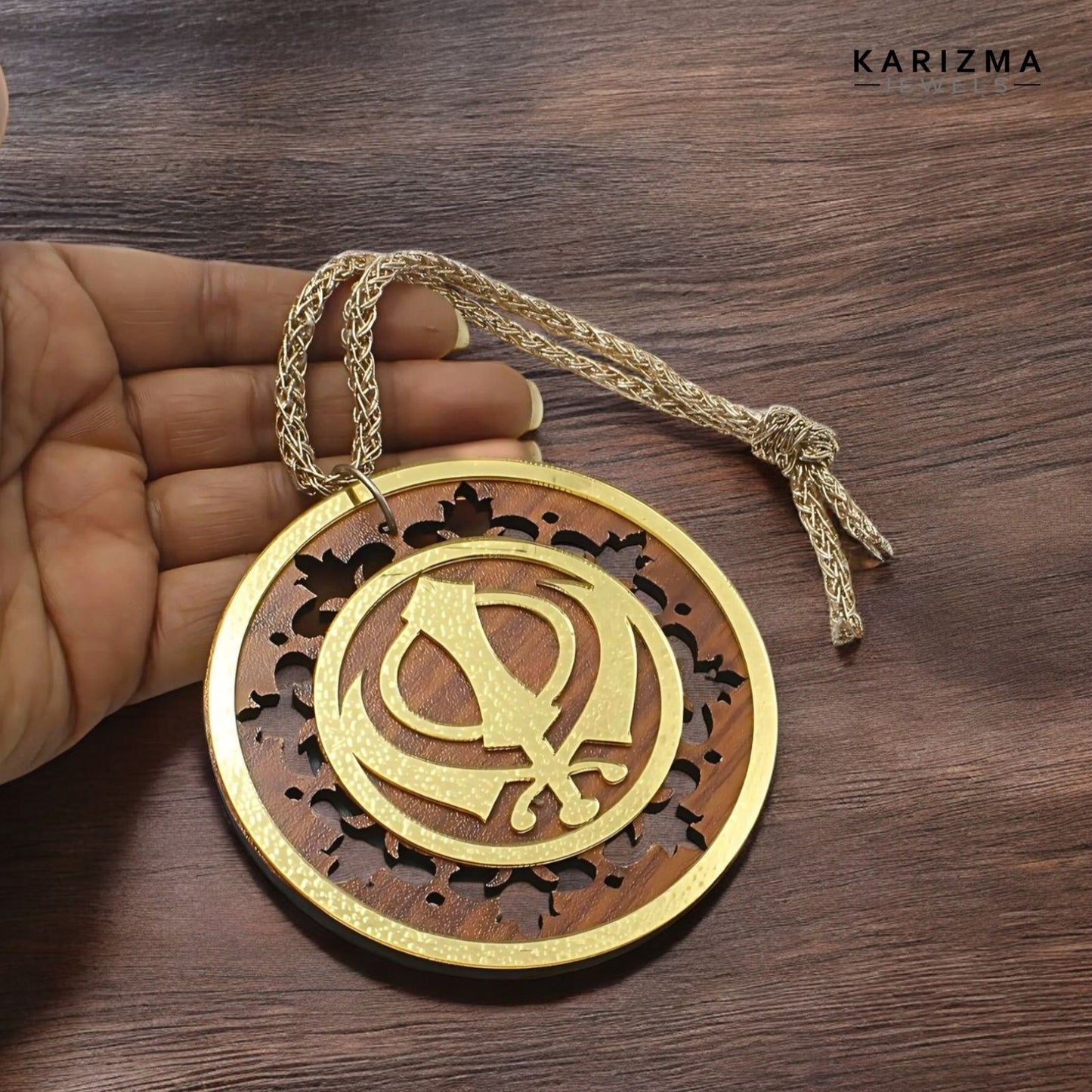Double Side Punjabi Sikh Wooden khanda Car Hanger religious gift