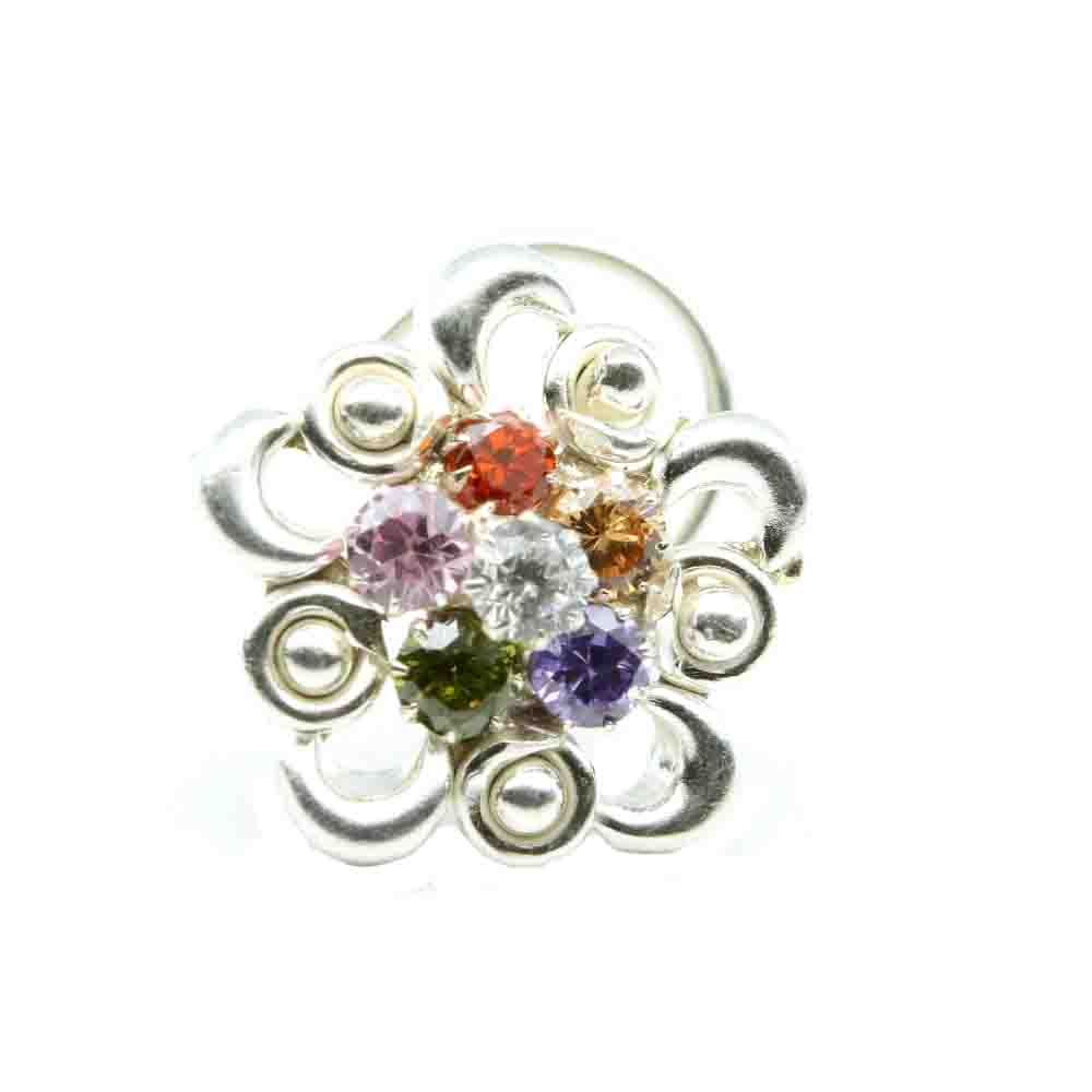 Real Silver Nose Ring with Multiple Shiny Stones for women