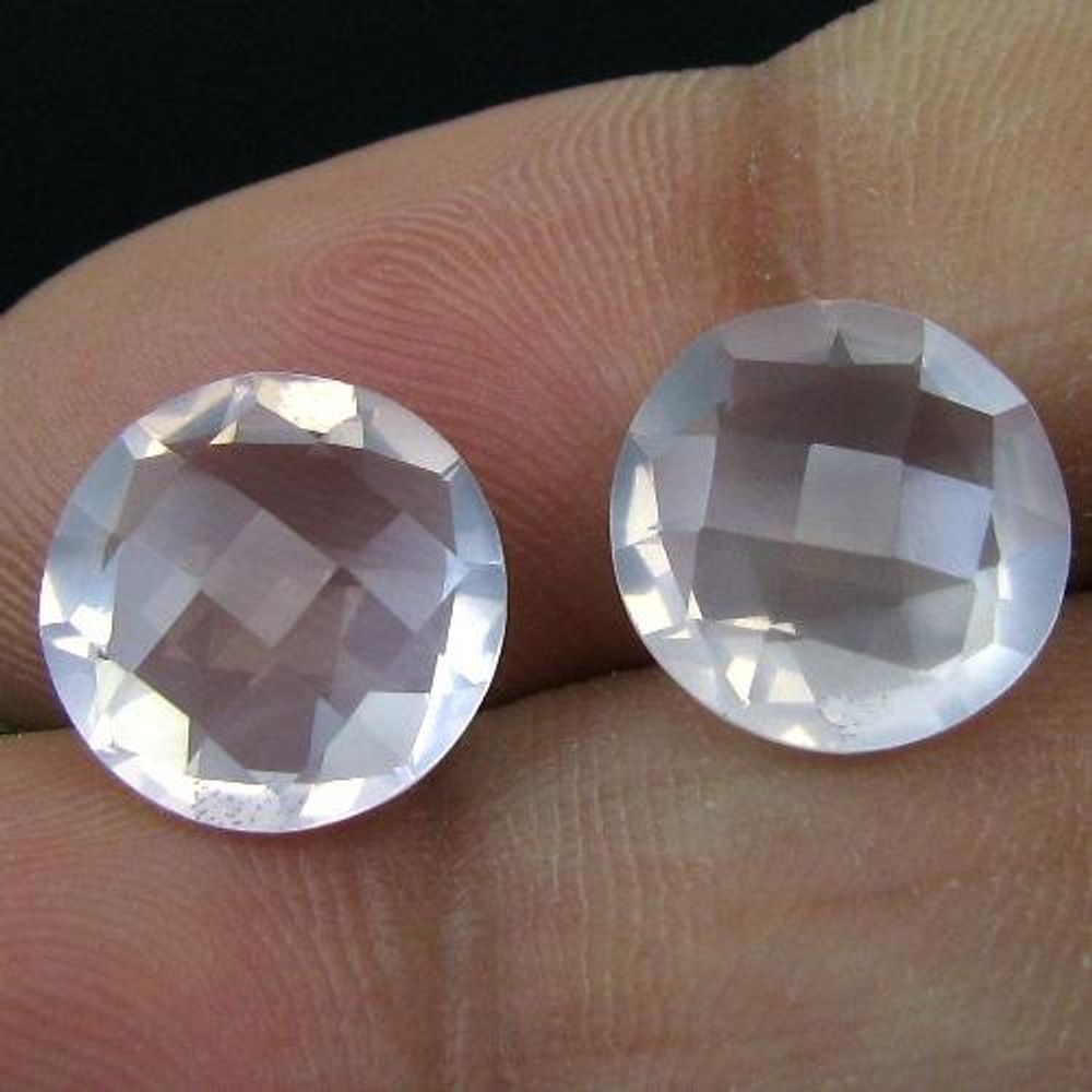 ROSE QUARTZ 5.8Ct Pair Briolette Round Checker Board Cut Pink Gemstone