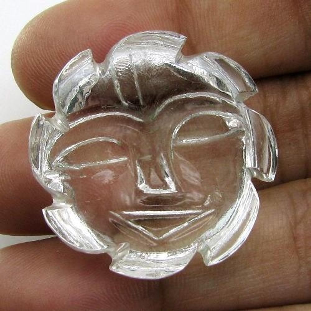 Natural Clear Crystal Quartz Sphetic Carved Lord Surya Sun