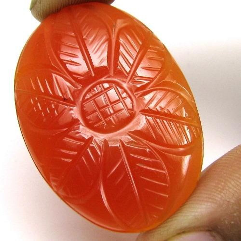 45.3Ct Natural Orange Carnelian Agate Fine Oval Carved Gemstone