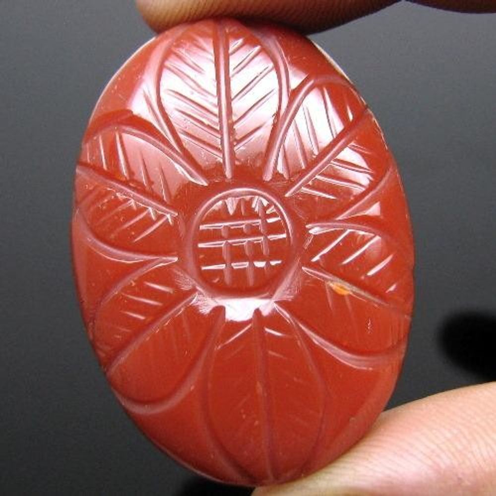 51.8Ct Natural Orange Agate Flower Carved Oval Gemstone