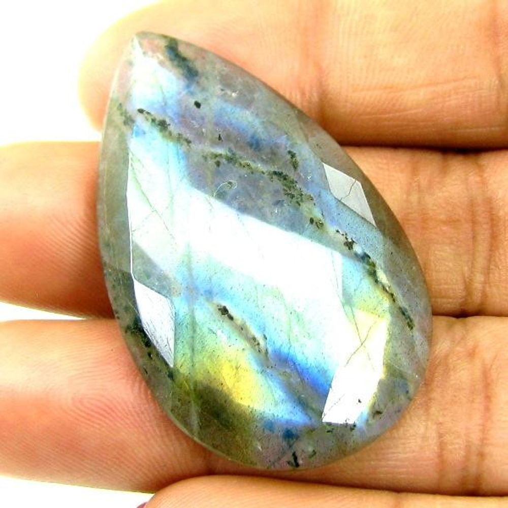 Color Play 45Ct Natural Labradorite Pear Checker Gemstone
