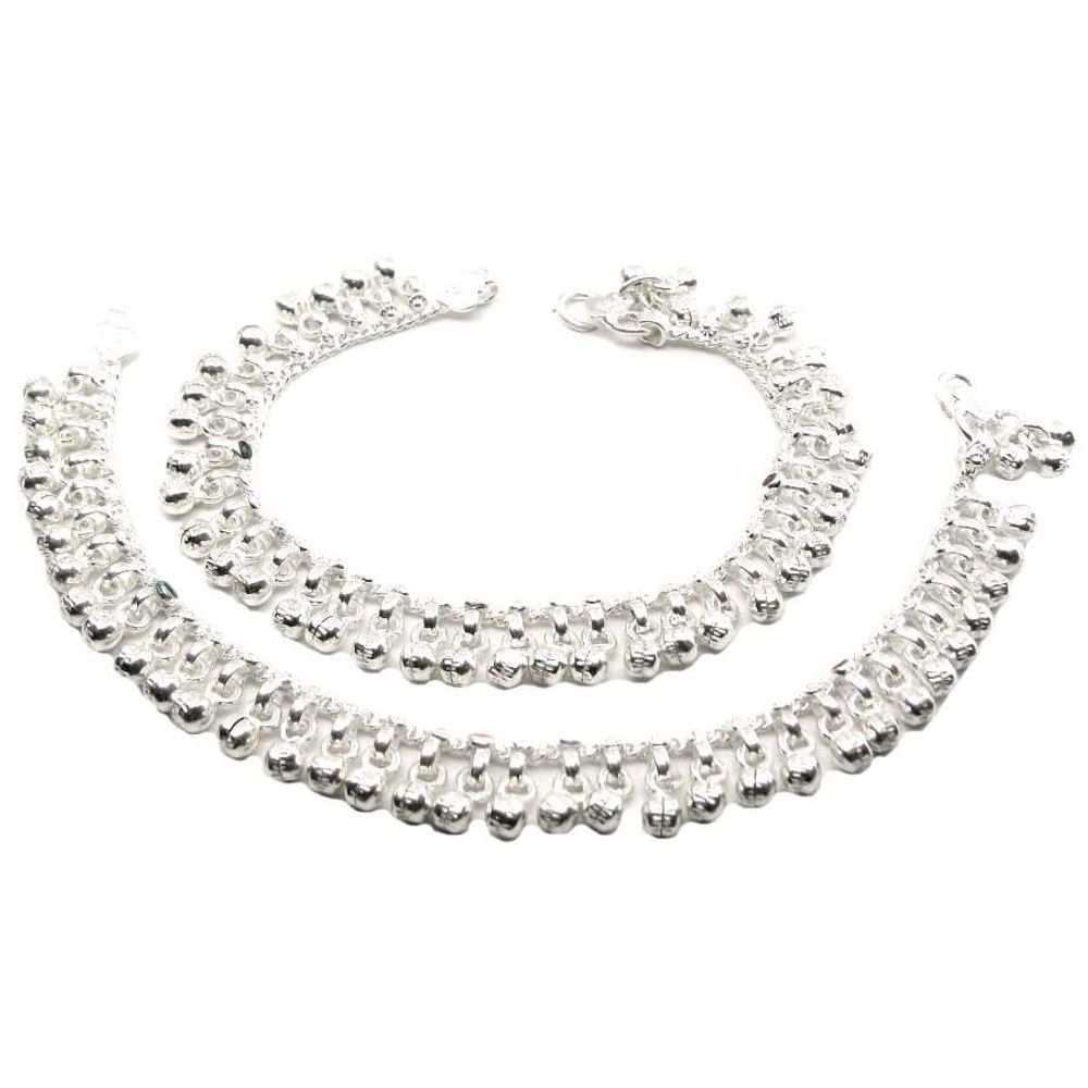Jingle-Bells-Solid-Silver-Anklets-Ankle-chain-Bracelet-Kids-Children's-7"