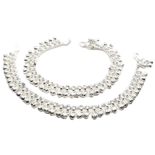 Jingle-Bells-Solid-Silver-Anklets-Ankle-chain-Bracelet-Kids-Children's-7"