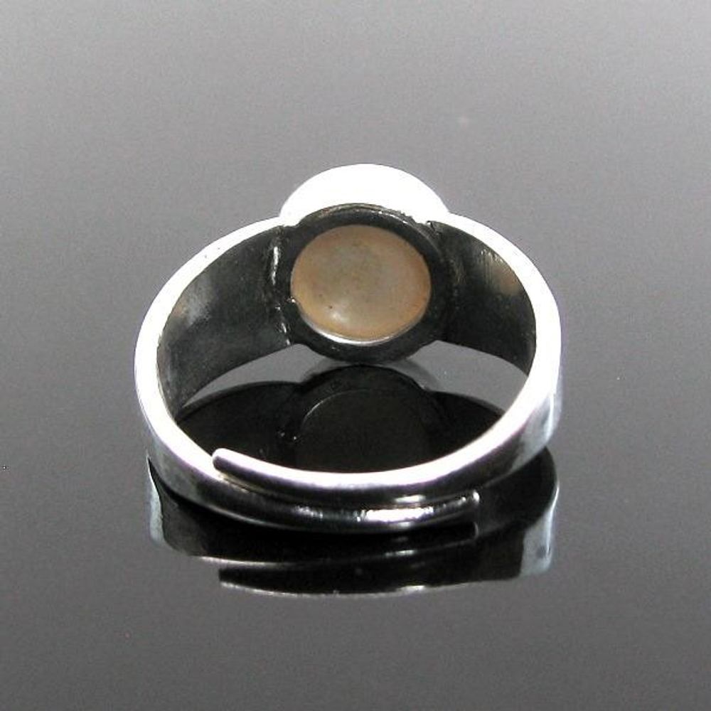 Silver Ring Real Pearl (Moti) Birthstone Ratan