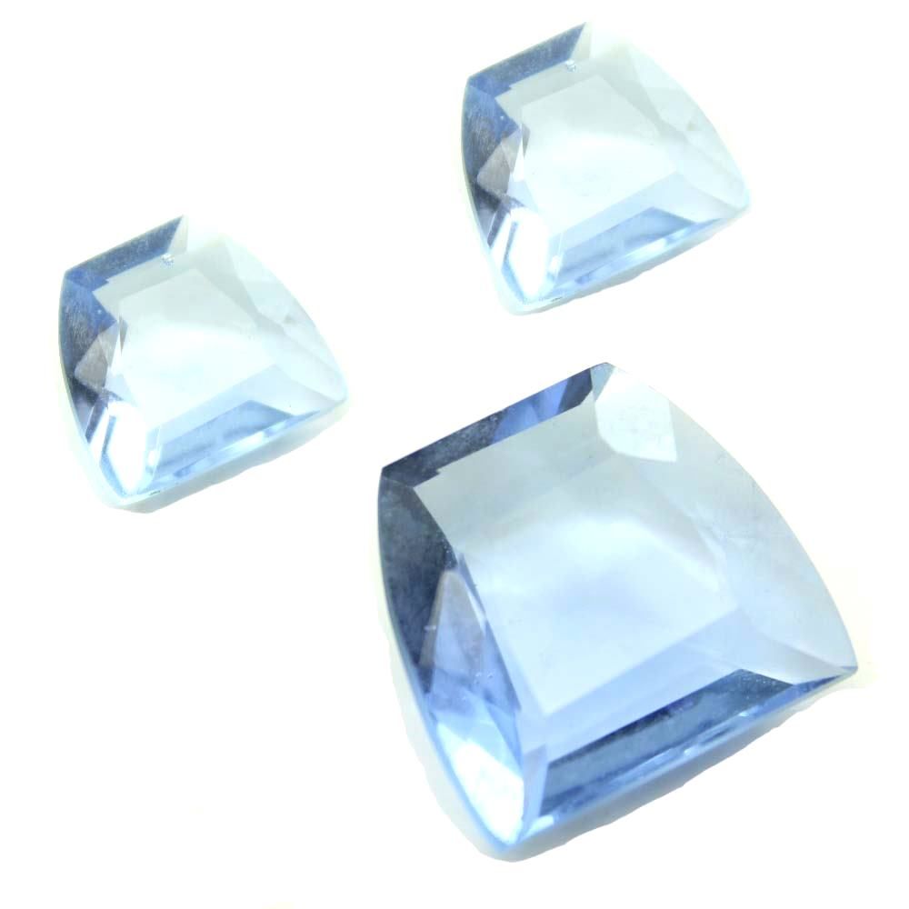 3pc Set for Pendant Earrings Synthetic Glass Cut Stones Sky Blue