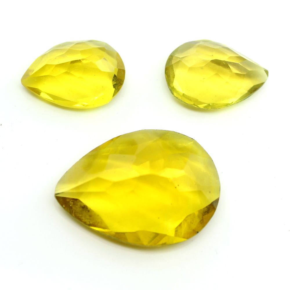 3pc Set for Pendant Earrings Synthetic Glass Cut Stones Sapphire yellow