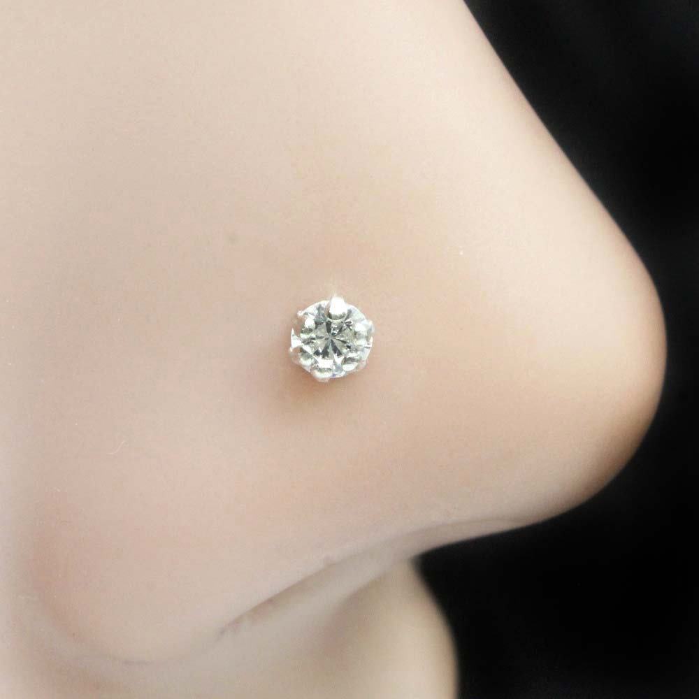 Ethnic 925 Sterling Silver Single Stone White CZ Indian Nose ring