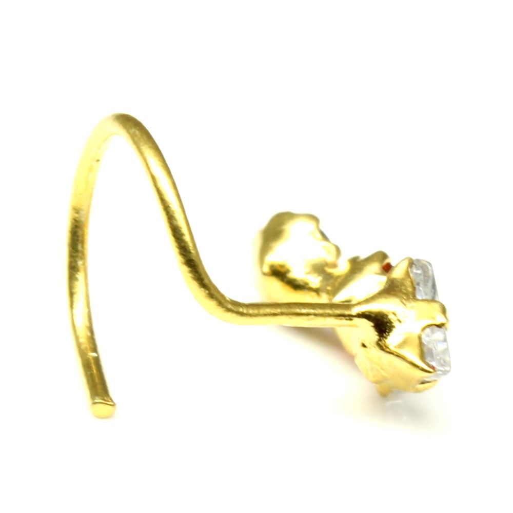 Ethnic CZ gold plated nose stud 22g