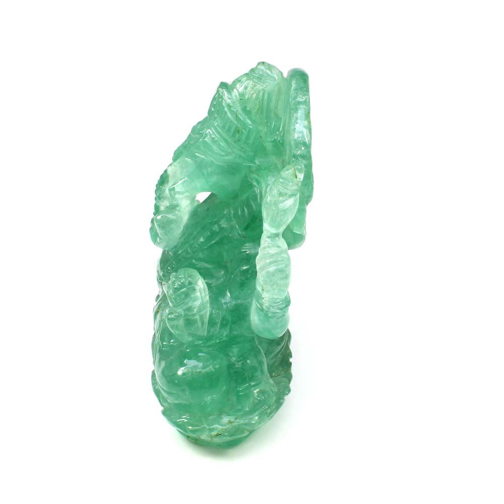 Lord Ganesha Idol Green Fluorite Carved Sculpture Art