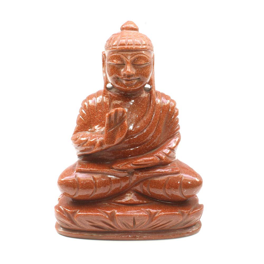Goldstone Sunstone Carved Lord Buddha