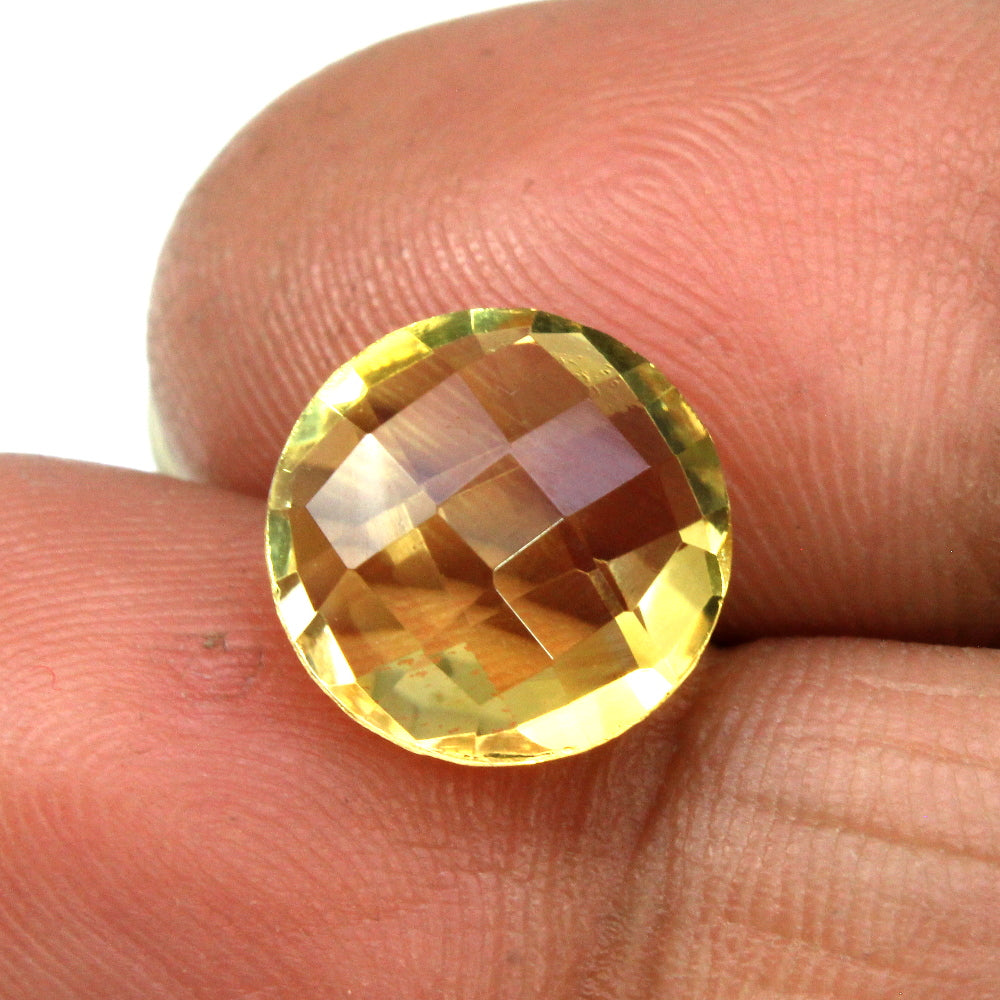 3.15Ct Natural Yellow Citrine (Sunella) Round Checker Cut Gemstone