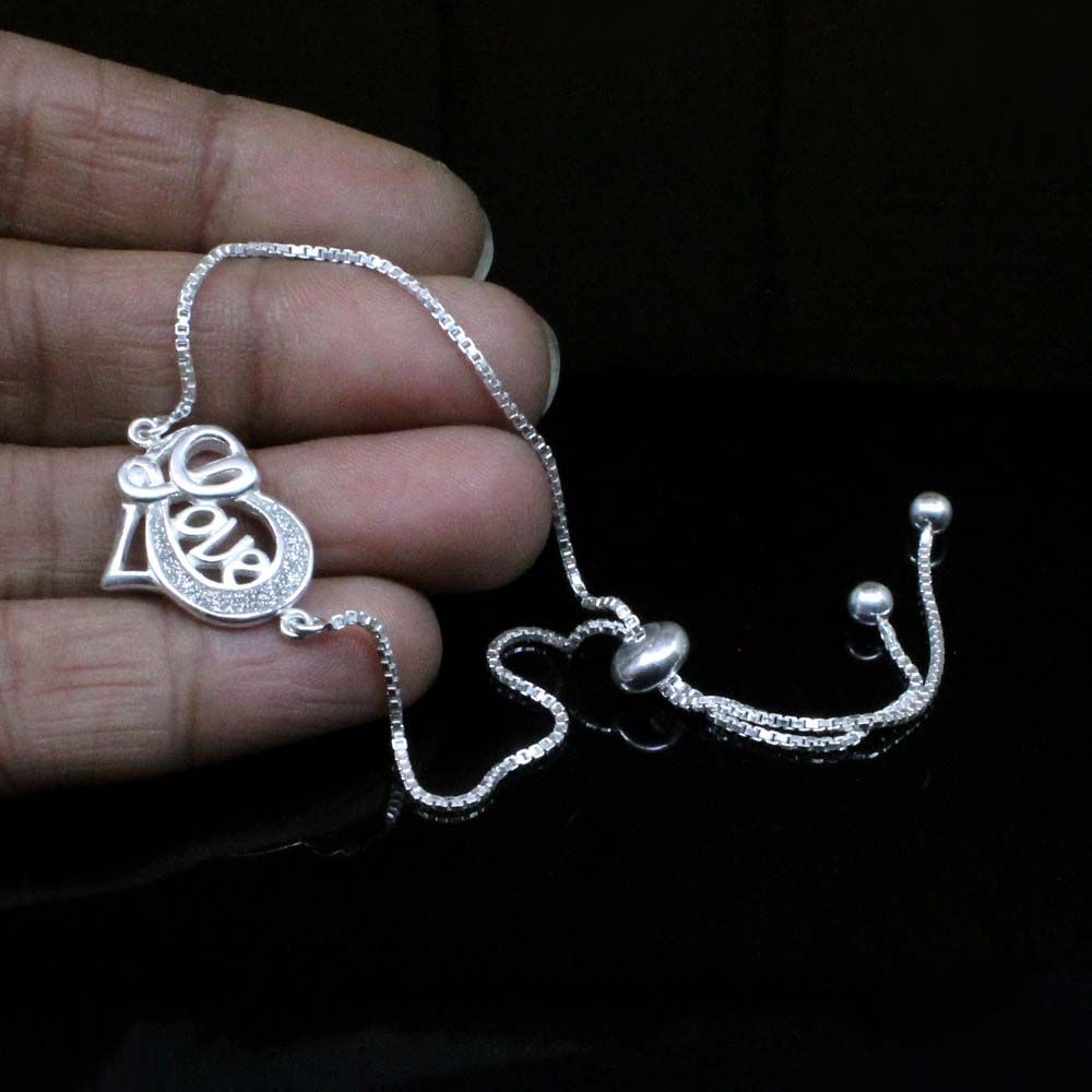 Pure 925 Sterling Silver Trendy Love Heart Bracelet for Girls - adjustable