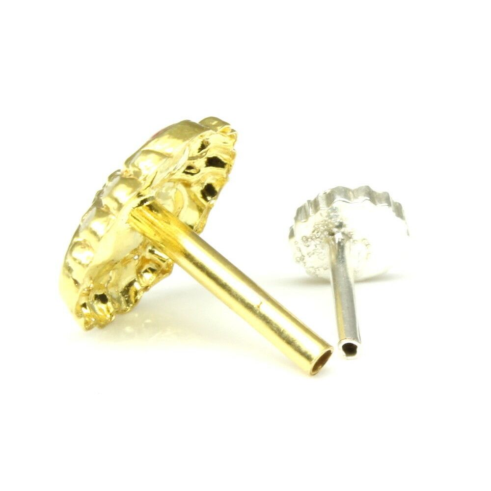 Real Gold Nose stud 14K Ethnic piercing nose ring Push Pin