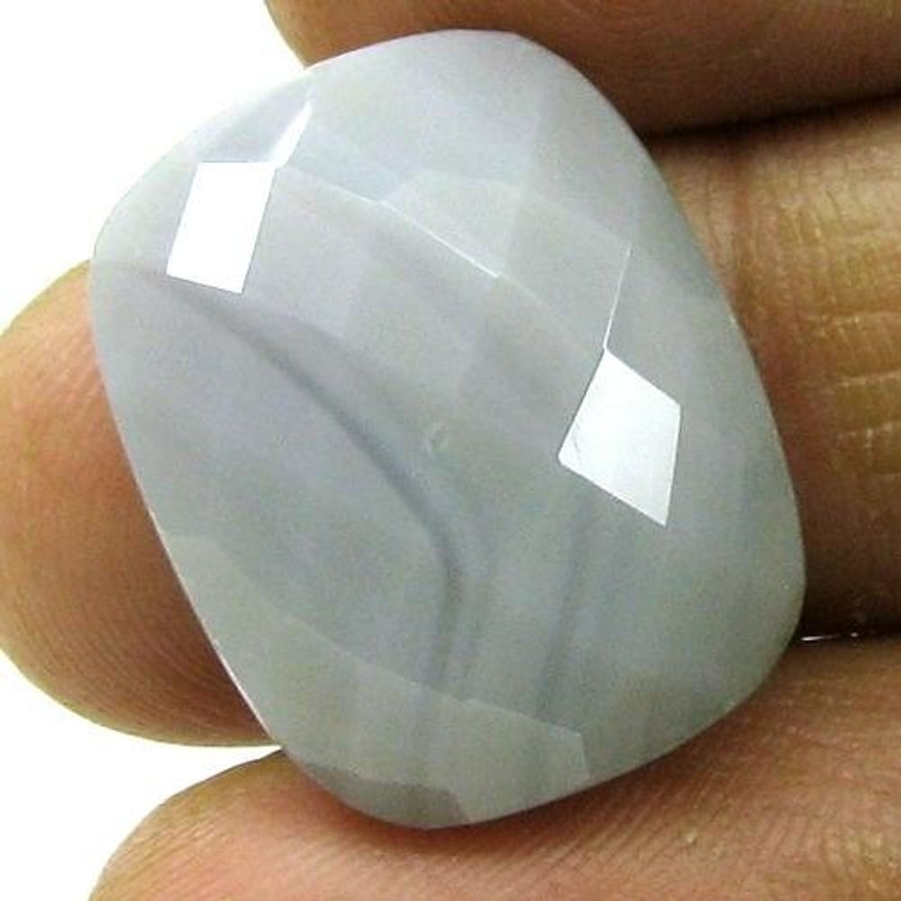 Certified 17Ct Natural White Agate Cushion Checker Cut Gemstone