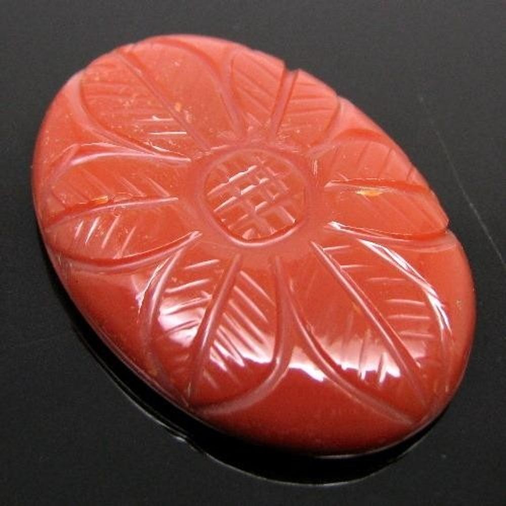 51.8Ct-Natural-Orange-Agate-Flower-Carved-Oval-Gemstone