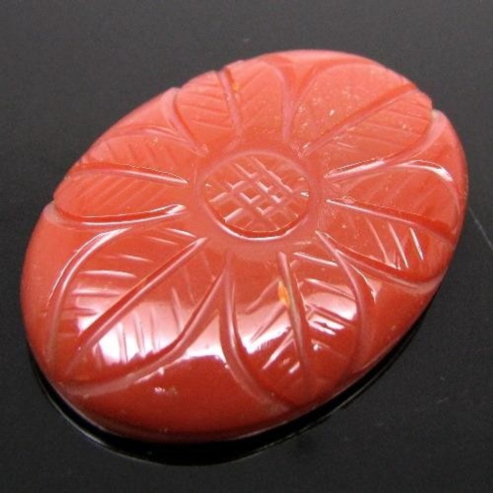 51.8Ct Natural Orange Agate Flower Carved Oval Gemstone