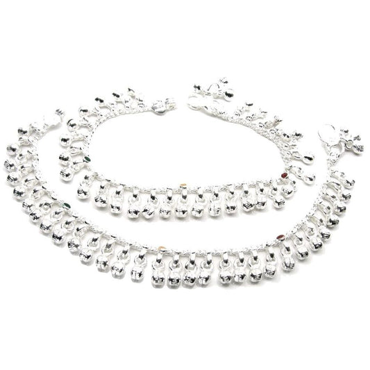 Jingle-Bells-Solid-Silver-Anklets-Ankle-chain-Bracelet-Kids-Children's-6.5"