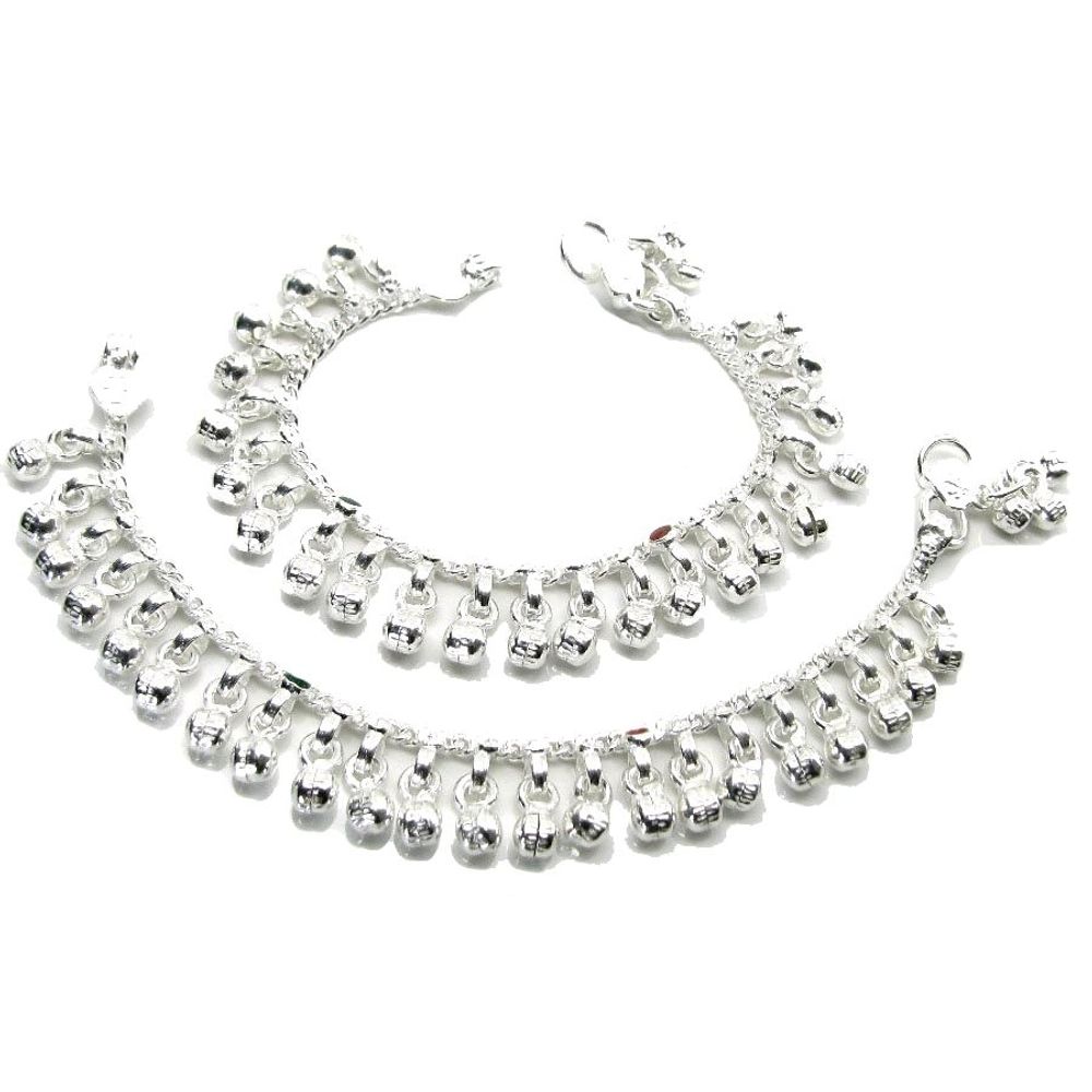 Jingle-Bells-Solid-Silver-Anklets-Ankle-chain-Bracelet-Kids-Children's-5.1"