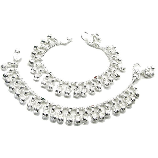 Jingle-Bells-Solid-Silver-Anklets-Ankle-chain-Bracelet-Kids-Children's-5.1"