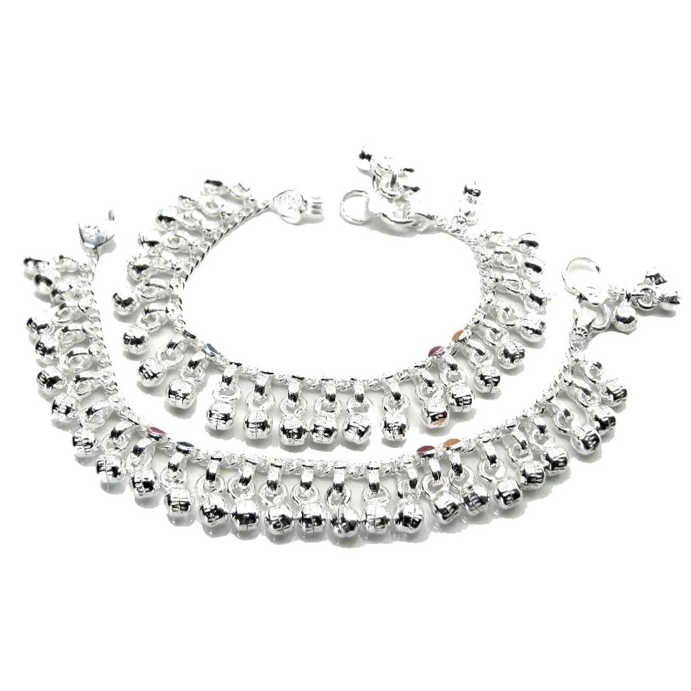 Jingle-Bells-Solid-Silver-Anklets-Ankle-chain-Bracelet-Kids-Children's-5.1"