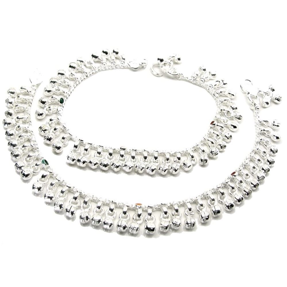 Jingle-Bells-Solid-Silver-Anklets-Ankle-chain-Bracelet-Kids-Children's-7"