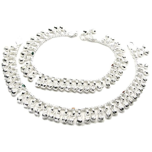 Jingle-Bells-Solid-Silver-Anklets-Ankle-chain-Bracelet-Kids-Children's-7"