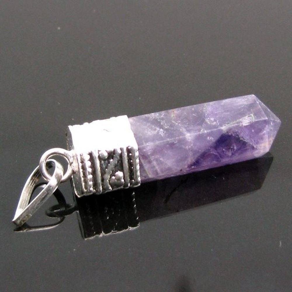 Natural Amethyst Gemstone Healing Point Pencil Pendant
